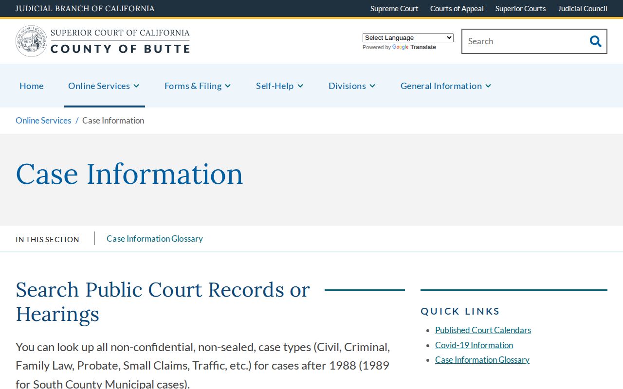Butte Superior Court case information for arrest outcomes