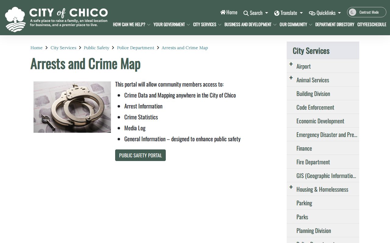 Chico recent arrests and police crime map page