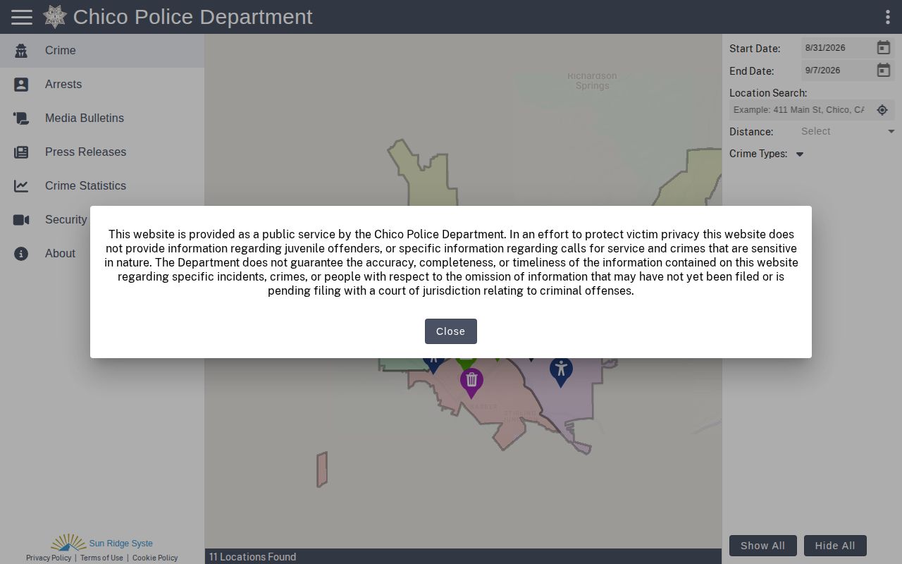 Chico Citizen RIMS arrest information portal