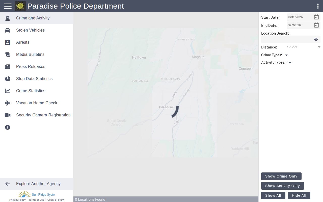 Paradise Citizen RIMS arrest information portal