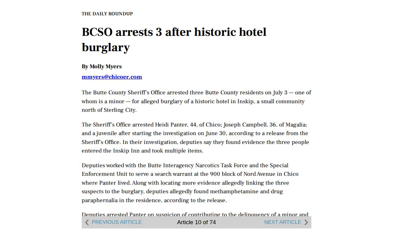 Butte County local news search used as a secondary police blotter lead